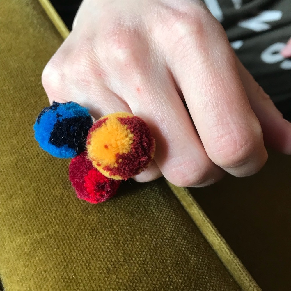 Handmade Costume Baldor Pom Pom Ring Trio Tie Dye Multi - Picture 4 of 8